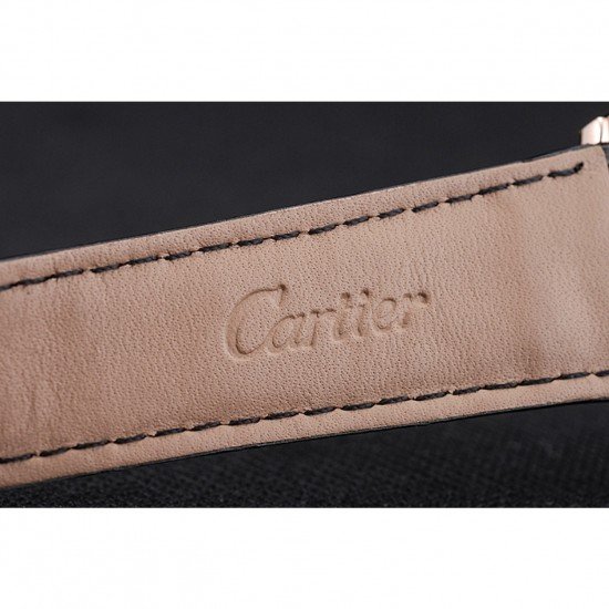 Cartier Drive De Cartier Black Dial Gold Diamond Case Black Leather Bracelet 1454217