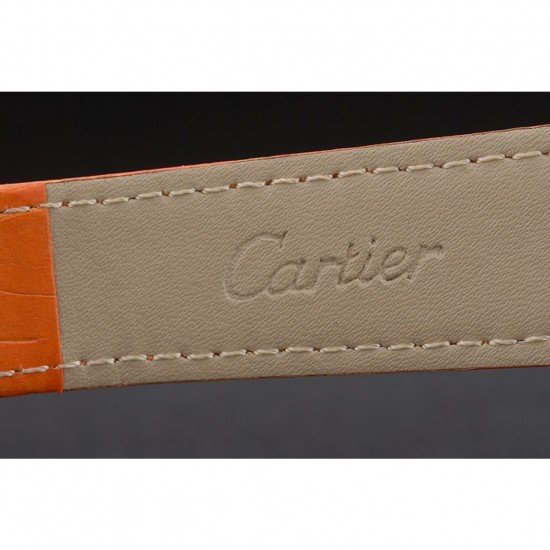 Cartier Tank Anglaise 30mm White Dial Diamonds Gold Case Orange Leather Bracelet