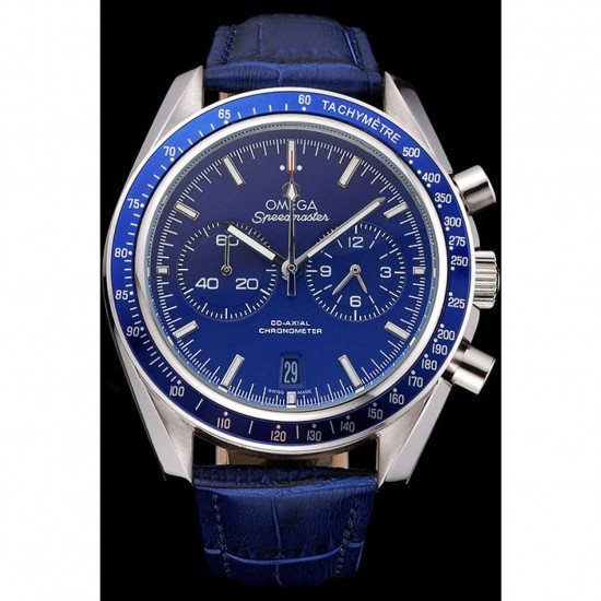 Omega Speedmaster Blue Dial Stainless Steel Case Blue Leather Strap 622808