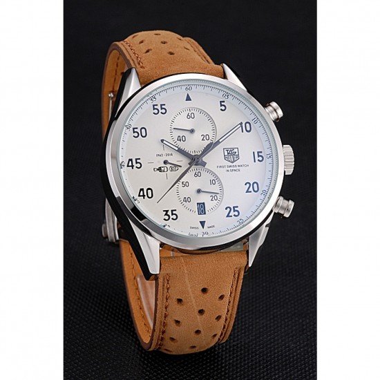 Tag Heuer Carrera SpaceX-7 White Dial Silver Stainless Steel Case Brown Suede Strap