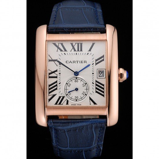 Cartier Tank MC White Dial Gold Case Blue Leather Strap 622577