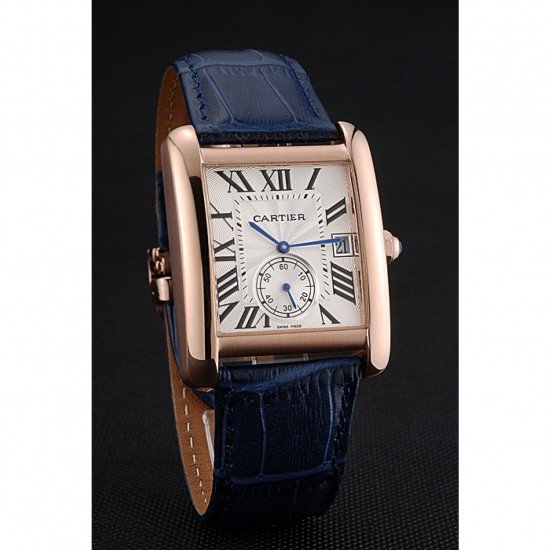 Cartier Tank MC White Dial Gold Case Blue Leather Strap 622577