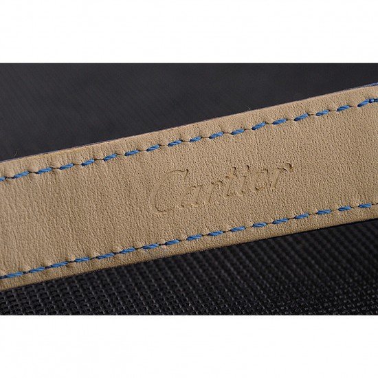 Cartier Ronde White Dial Diamond Bezel Rose Gold Case Blue Leather Strap