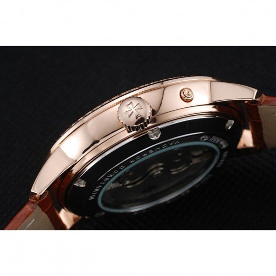 Vacheron Constantin Patrimony Power Reserve White Dial Gold Diamond Case Brown Leather Bracelet 1454268
