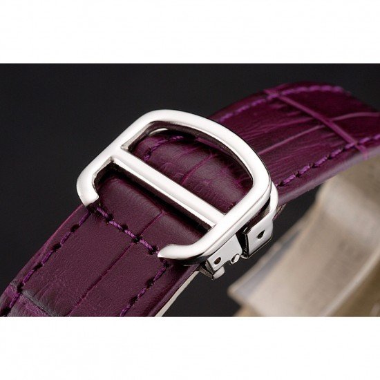 Cartier Ronde Louis Silver Diamond Case White Dial Purple Leather Bracelet 1454009