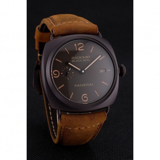 Swiss Panerai Radiomir Black Seal Brown Dial Black Case Brown Leather Strap