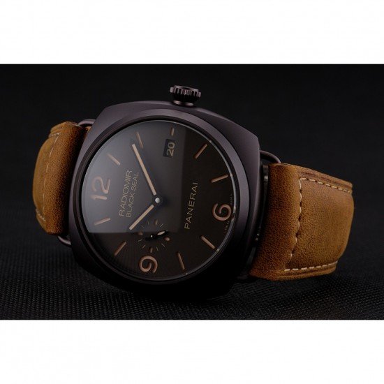 Swiss Panerai Radiomir Black Seal Brown Dial Black Case Brown Leather Strap