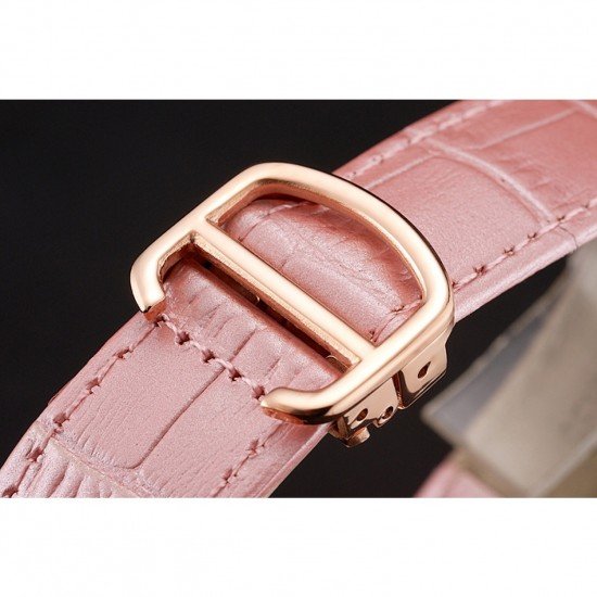 Cartier Ronde Louis Gold Diamond Case White Dial Pink Leather Bracelet 1454007