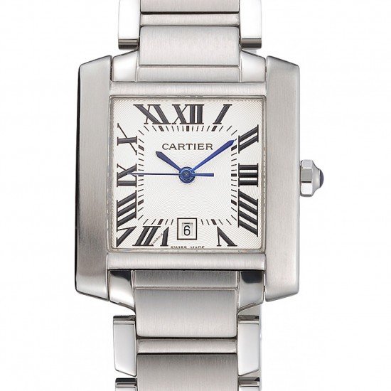 Swiss Cartier Tank Francaise Steel Case White Dial Roman Numerals Stainless Steel Bracelet 622649