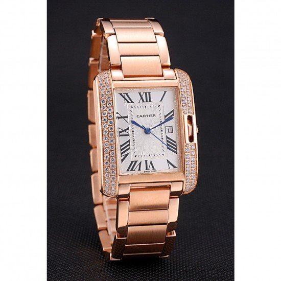 Cartier Tank Anglaise 30mm White Dial Diamonds Rose Gold Case Rose Gold Bracelet