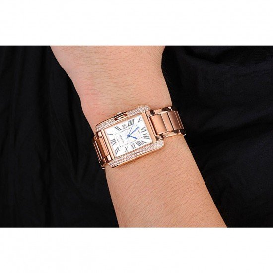 Cartier Tank Anglaise 30mm White Dial Diamonds Rose Gold Case Rose Gold Bracelet