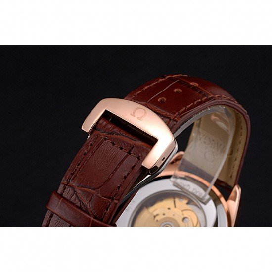 Omega Tresor Master Co-Axial Black Dial Rose Gold Case Brown Leather Strap