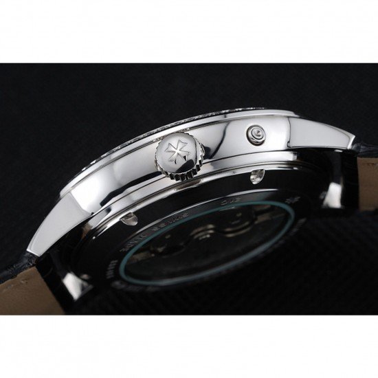 Vacheron Constantin Patrimony Power Reserve Black Dial Silver Diamond Case Black Leather Bracelet 1454267