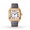 Swiss Santos de Cartier watch, Medium model, automatic, rose gold, 2 interchangeable leather bracelets