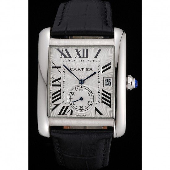 Cartier Tank MC White Dial Stainless Steel Case Black Leather Strap 622576