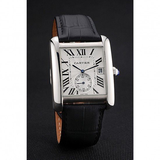 Cartier Tank MC White Dial Stainless Steel Case Black Leather Strap 622576