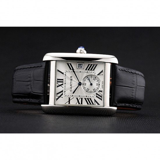 Cartier Tank MC White Dial Stainless Steel Case Black Leather Strap 622576