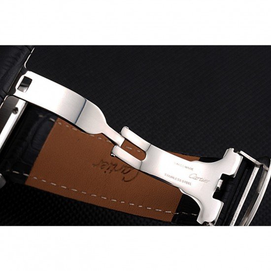 Cartier Tank MC White Dial Stainless Steel Case Black Leather Strap 622576