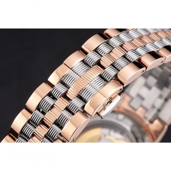 Swiss Vacheron Constantin Traditionnelle White Dial Diamond Bezel Rose Gold Case Two Tone Bracelet