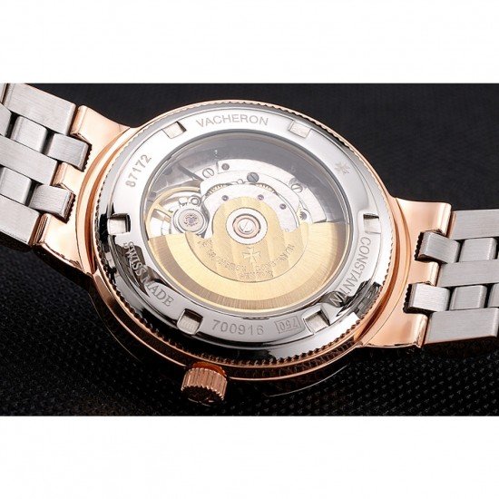 Swiss Vacheron Constantin Traditionnelle White Dial Diamond Bezel Rose Gold Case Two Tone Bracelet