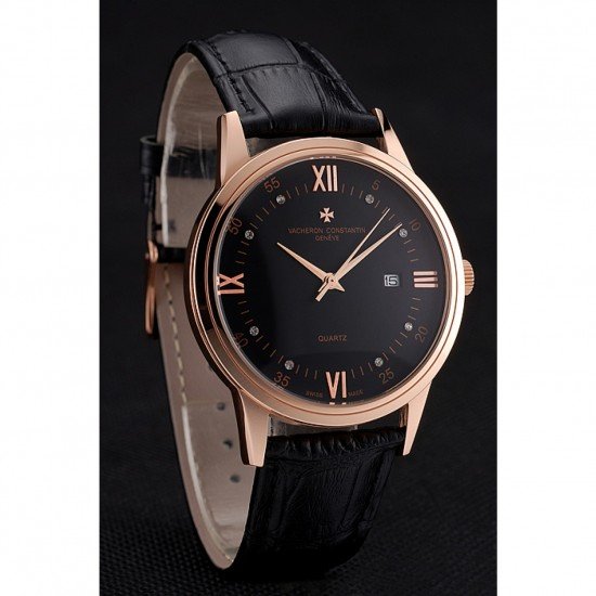 Vacheron Constantin Patrimony Chronometre Royal Black Dial Rose Gold Case Black Leather Strap