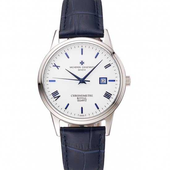 Vacheron Constantin Patrimony Chronometre Royal White Dial Stainless Steel Case Blue Leather Strap