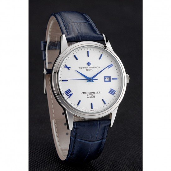 Vacheron Constantin Patrimony Chronometre Royal White Dial Stainless Steel Case Blue Leather Strap