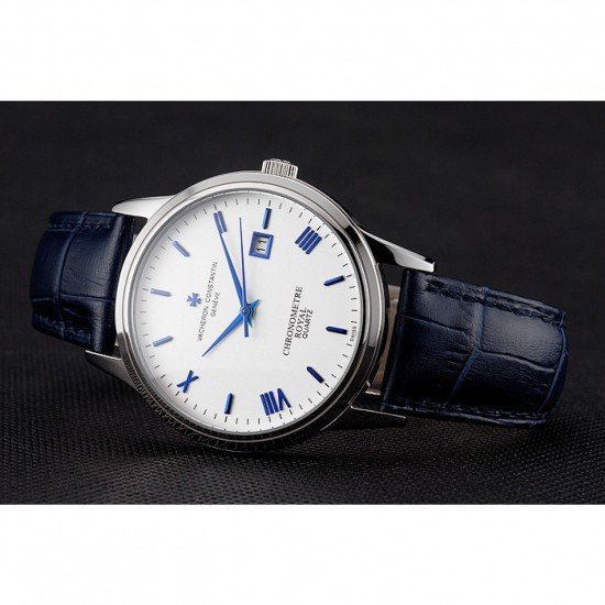 Vacheron Constantin Patrimony Chronometre Royal White Dial Stainless Steel Case Blue Leather Strap