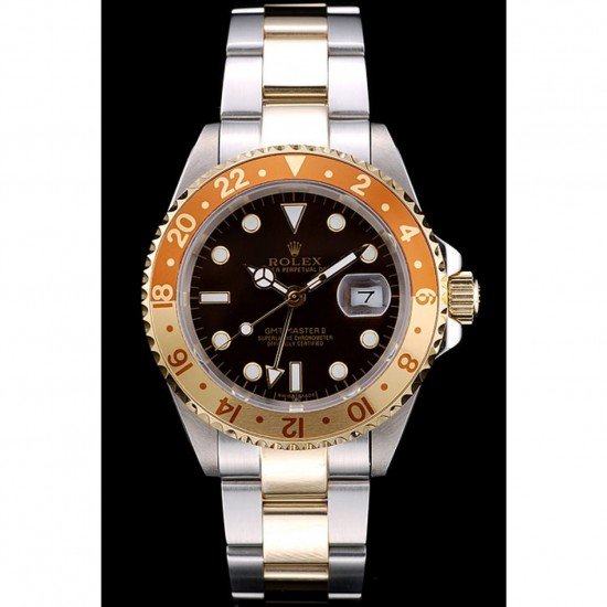 Rolex GMT Master II Gold Colored Ceramic Bezel Brown Dial Watch
