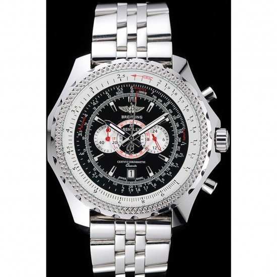 Breitling Bentley Chronograph Black Dial Stainless Steel Strap 98192