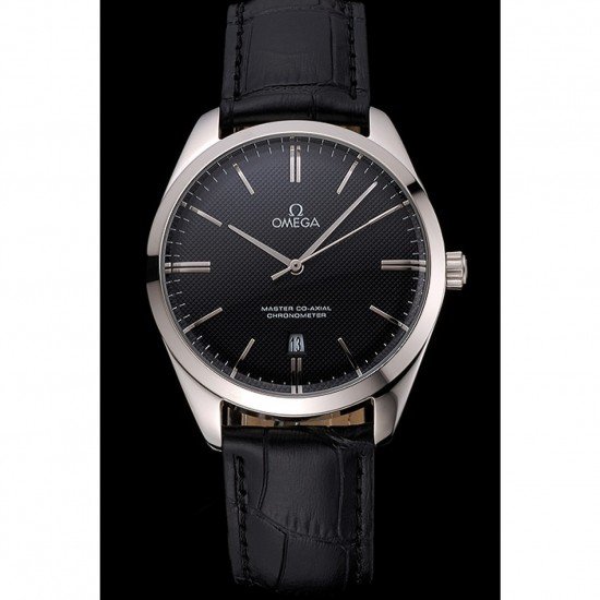 Omega Tresor Master Co-Axial Black Dial Stainless Steel Case Black Leather Strap