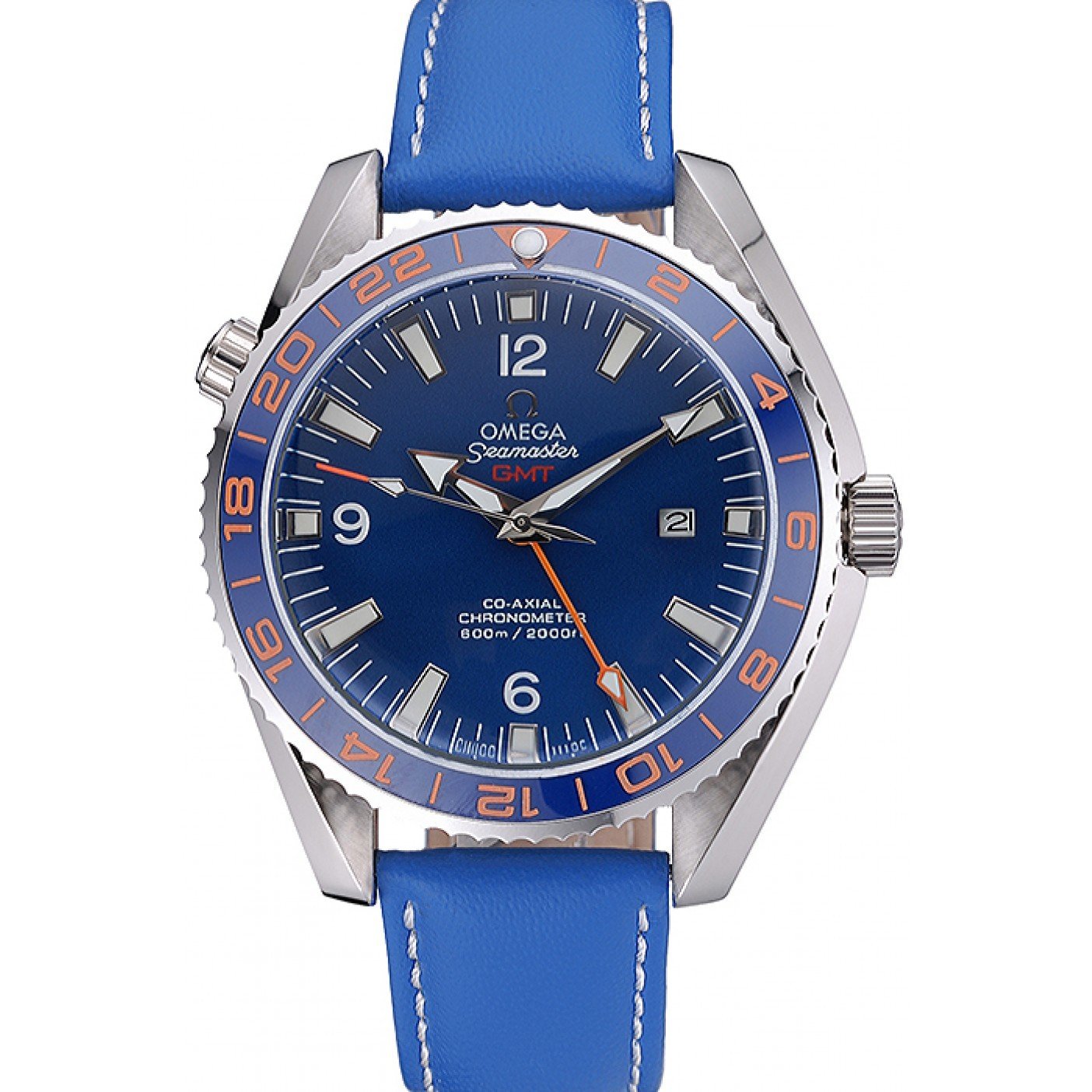 Omega Seamaster Planet Ocean GMT Blue Dial Blue Leather Band 622394