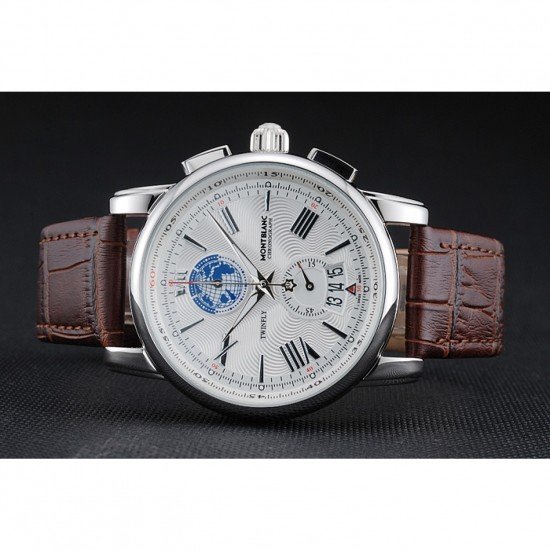 Montblanc Twinfly Chronograph White Dial Brown Leather Bracelet 1454117