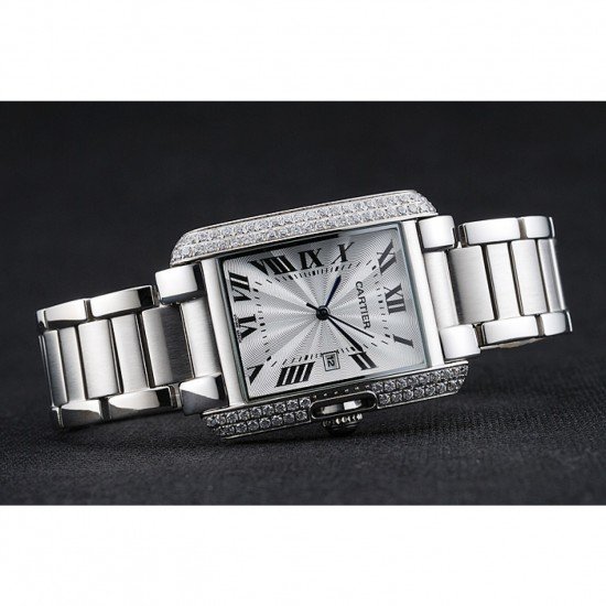 Cartier Tank Anglaise 30mm White Dial Diamonds Steel Case Stainless Steel Bracelet