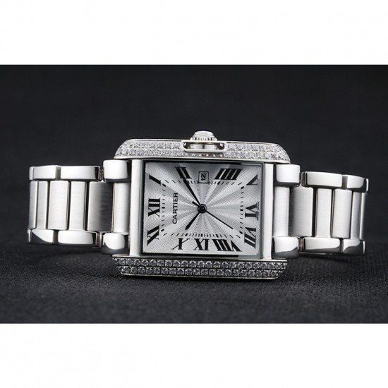 Cartier Tank Anglaise 30mm White Dial Diamonds Steel Case Stainless Steel Bracelet