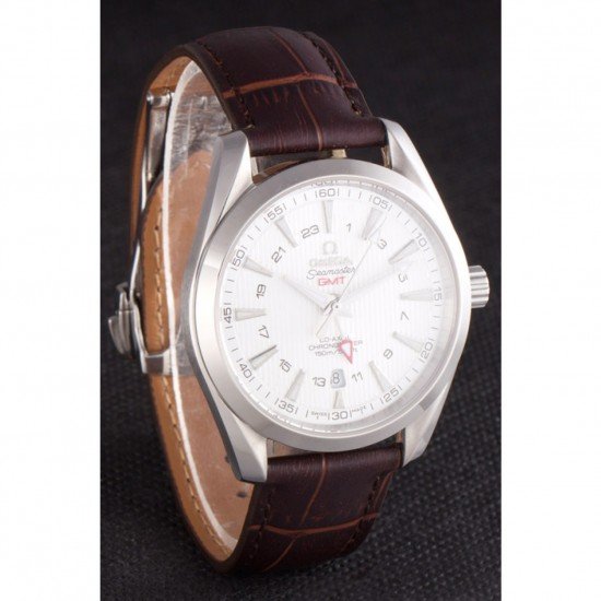 Omega Seamaster Silver Bezel with White Dial and Brown Leather Band 621573