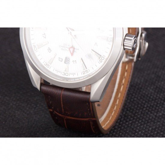 Omega Seamaster Silver Bezel with White Dial and Brown Leather Band 621573