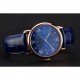 Cartier Ronde Solo Blue Dial Diamond Hour Marks Rose Gold Case Blue Leather Strap