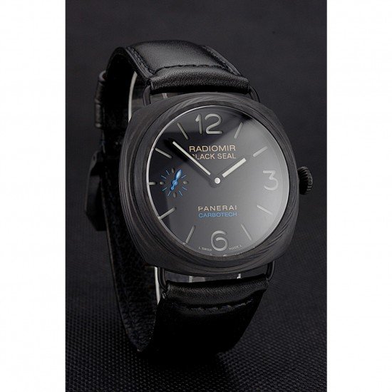 Swiss Panerai Radiomir Black Seal Carbotech Black Dial Black Case Black Leather Strap