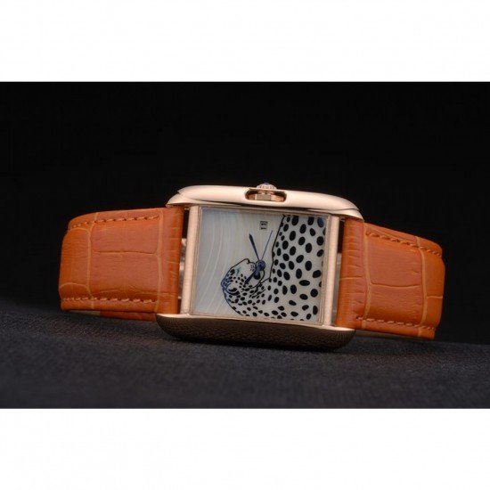 Cartier Tank Anglaise White Tiger Dial Gold Case Orange Leather Bracelet