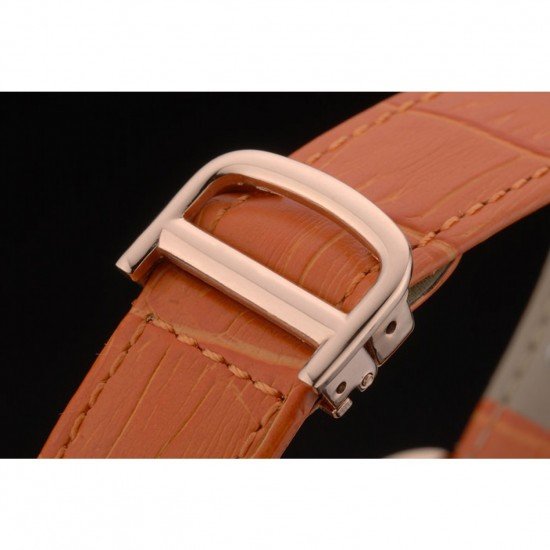 Cartier Tank Anglaise White Tiger Dial Gold Case Orange Leather Bracelet