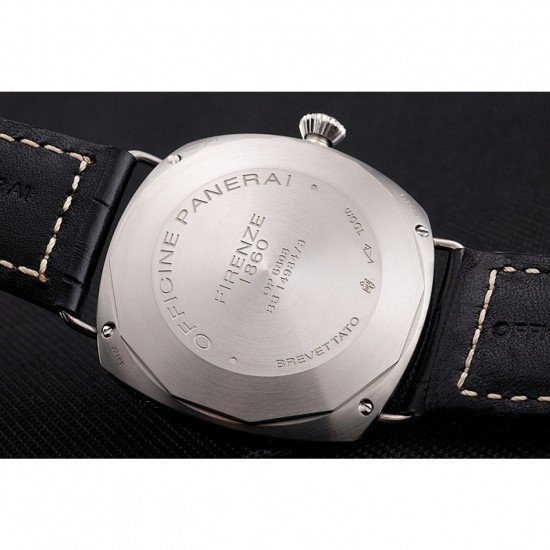 Panerai Radiomir Firenze PAM604 Black Dial Roman Numerals Engraved Stainless Steel Case Black Leather Strap