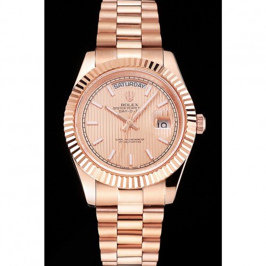 Swiss Rolex Day Date 40 Rose Gold Etched Dial Rose Gold Case And Bracelet