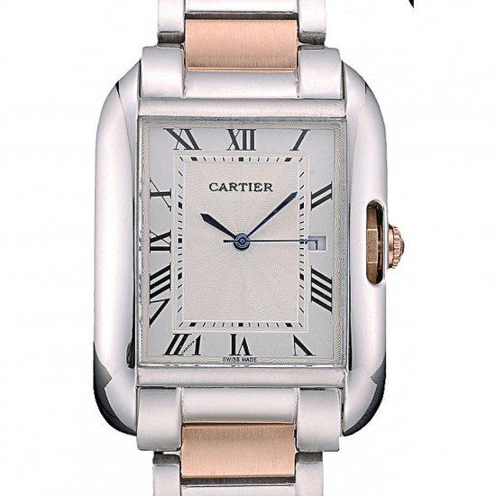 Cartier Tank Anglaise 36mm White Dial Stainless Steel Case Two Tone Bracelet