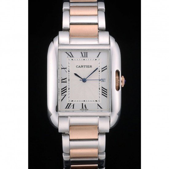 Cartier Tank Anglaise 36mm White Dial Stainless Steel Case Two Tone Bracelet