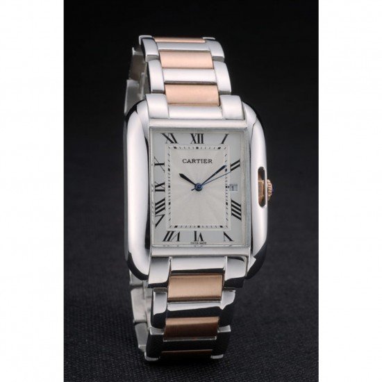 Cartier Tank Anglaise 36mm White Dial Stainless Steel Case Two Tone Bracelet