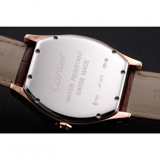 Cartier Tortue Large Date White Dial Gold Case Brown Leather Strap