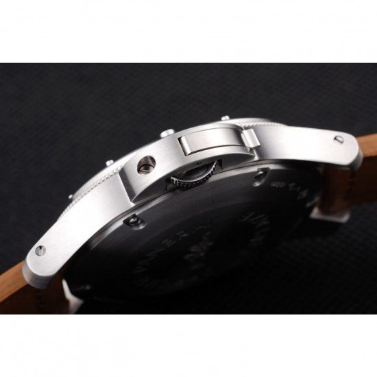 Panerai Luminor Brushed Stainless Steel Case Blue Dial Brown Leather Strap