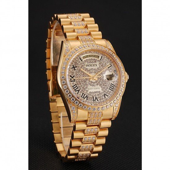 Swiss Rolex Day-Date Diamond Pave Dial Gold Diamond Bracelet 1453956