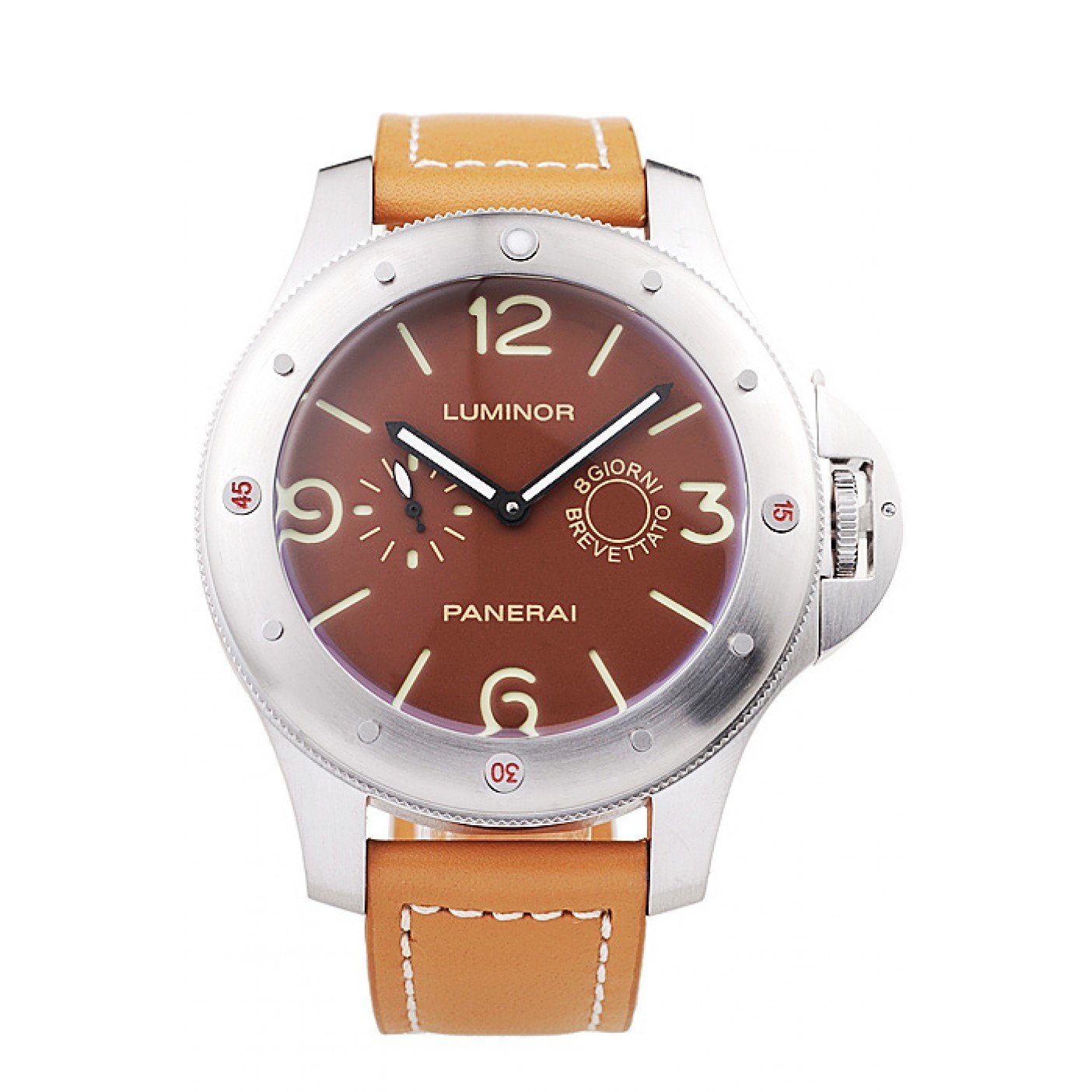 Panerai Luminor Brushed Stainless Steel Case Brown Dial Brown Leather Strap